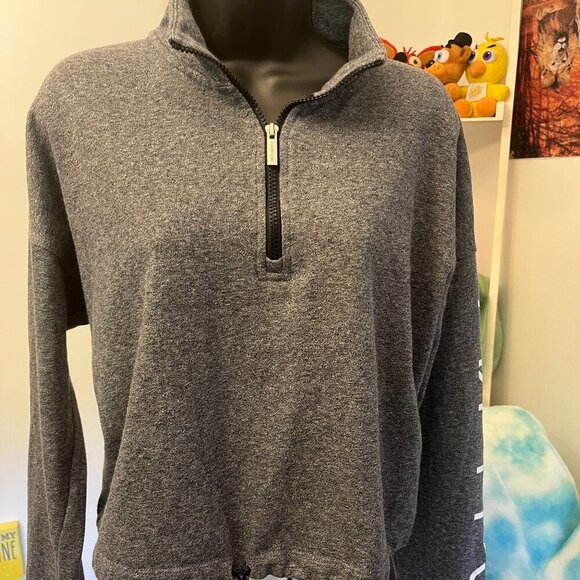 Calvin Klein Gray Quarter Zip Cropped Pullover Sweatshirt Size L - Picture 1 of 6
